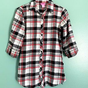 Plaid, flannel, 3/4 sleeve button up shirt